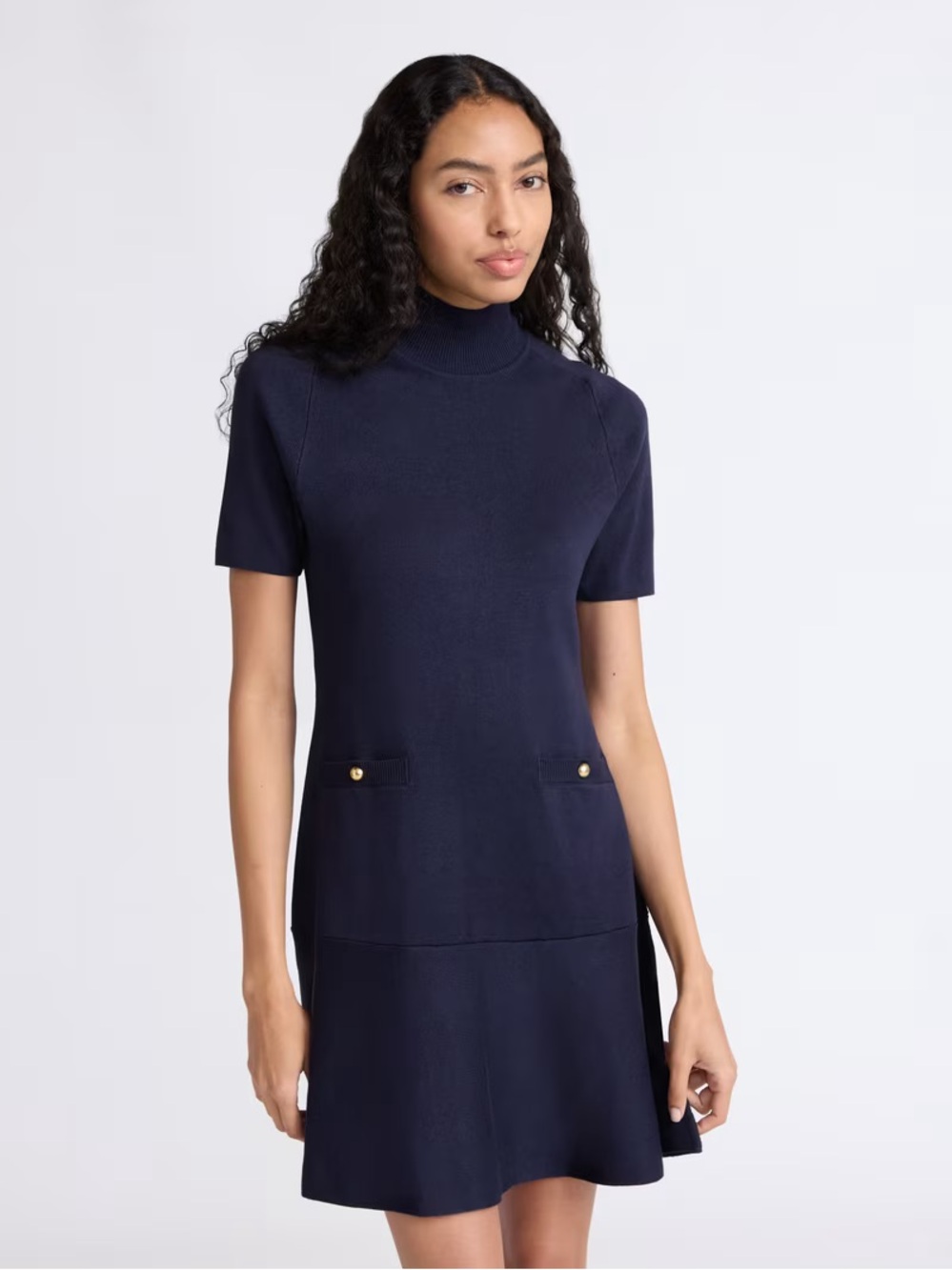 Free Assembly Women's Mock Neck Sweater Dress with Short Sleeves